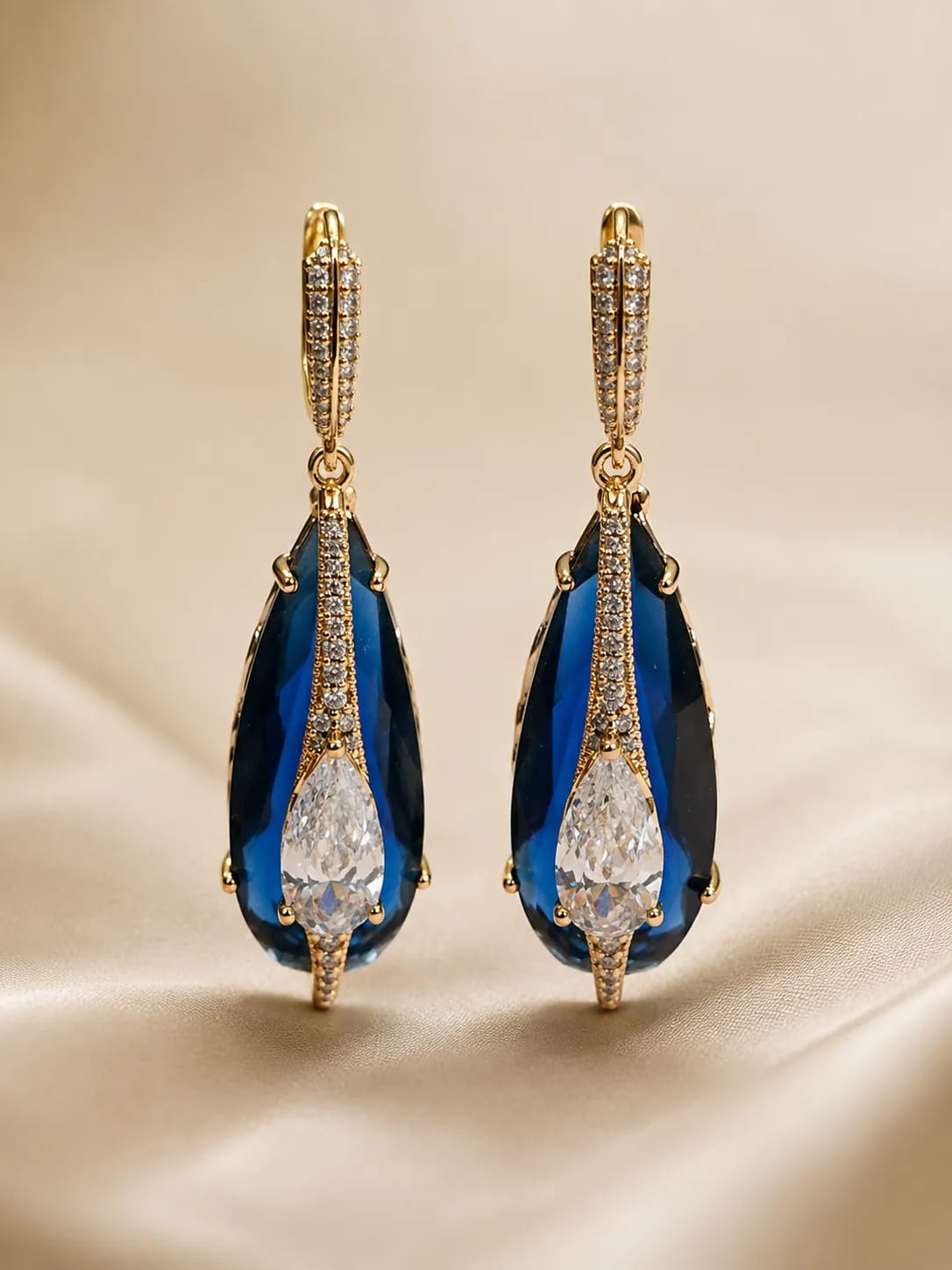 Azure Teardrop CZ Statement Earrings