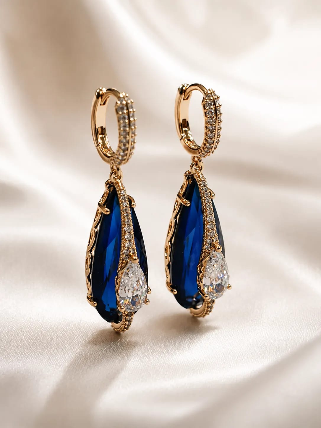 Azure Teardrop CZ Statement Earrings