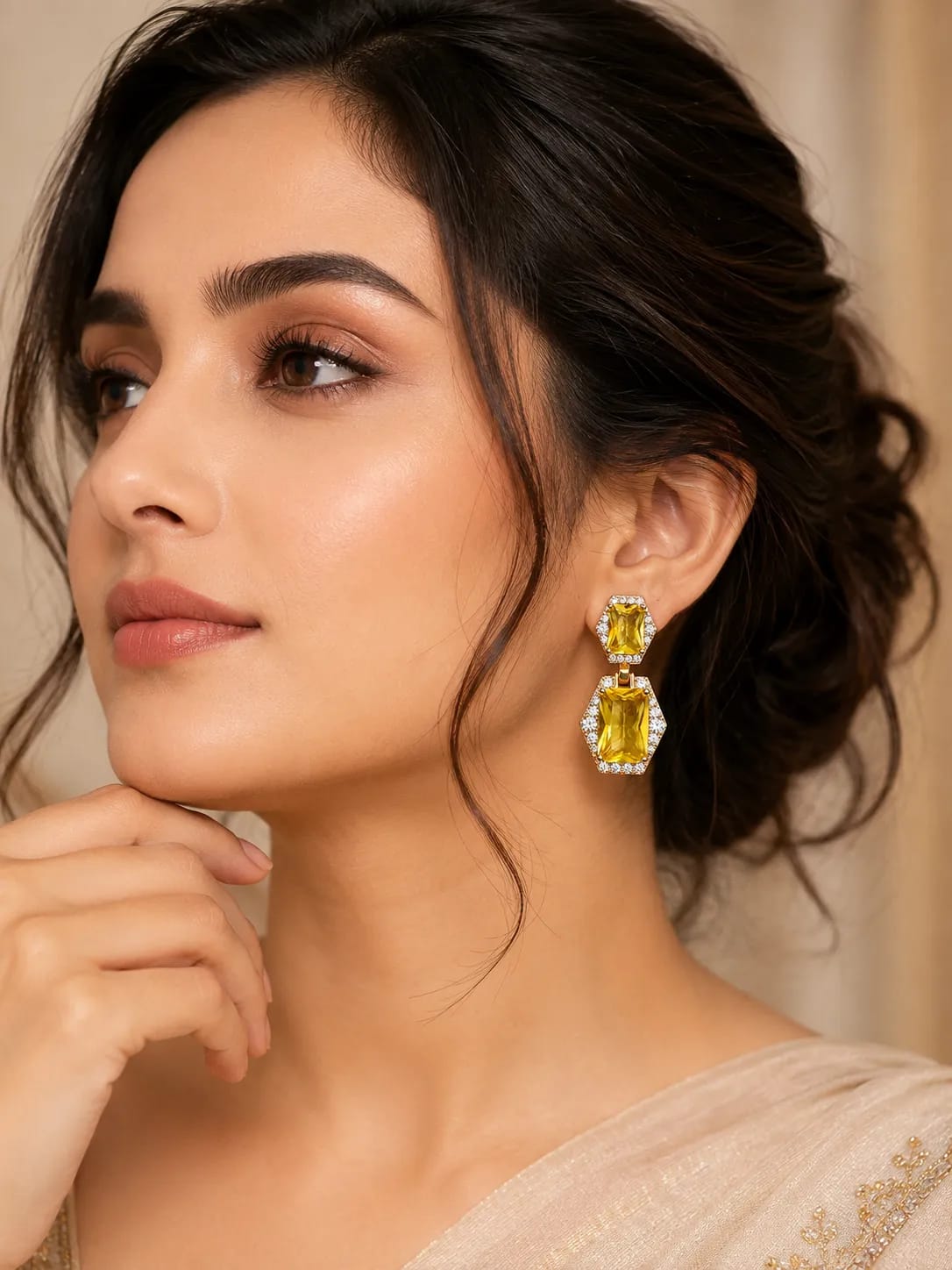 Solara Yellow Crystal Halo Drop Earrings