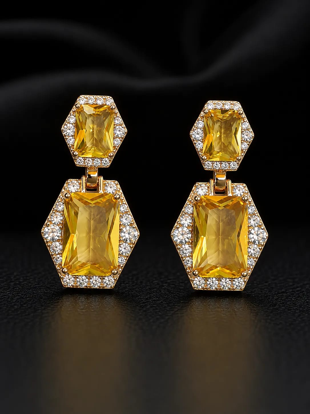 Solara Yellow Crystal Halo Drop Earrings