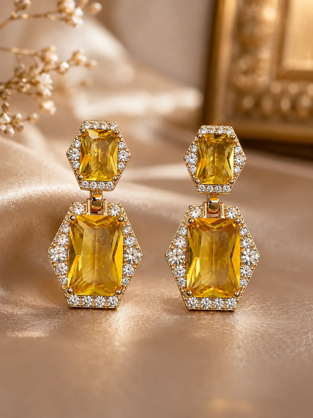 Solara Yellow Crystal Halo Drop Earrings