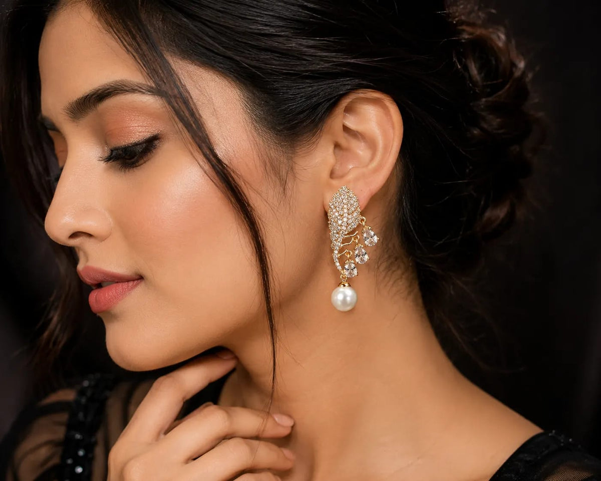 Aurelle Leaf Pearl Drop Earrings