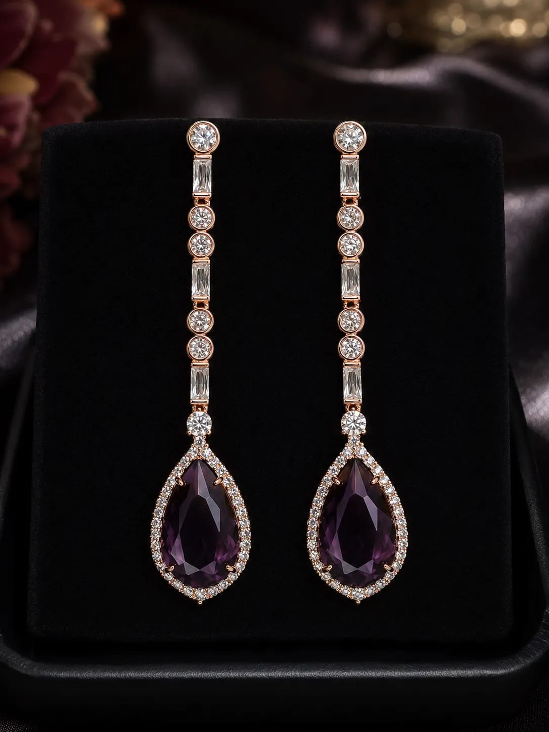 Amethyst Pearl Halo Drop Earrings