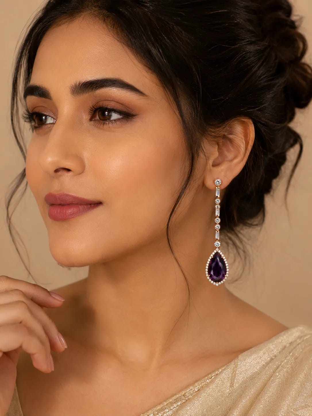 Amethyst Pearl Halo Drop Earrings