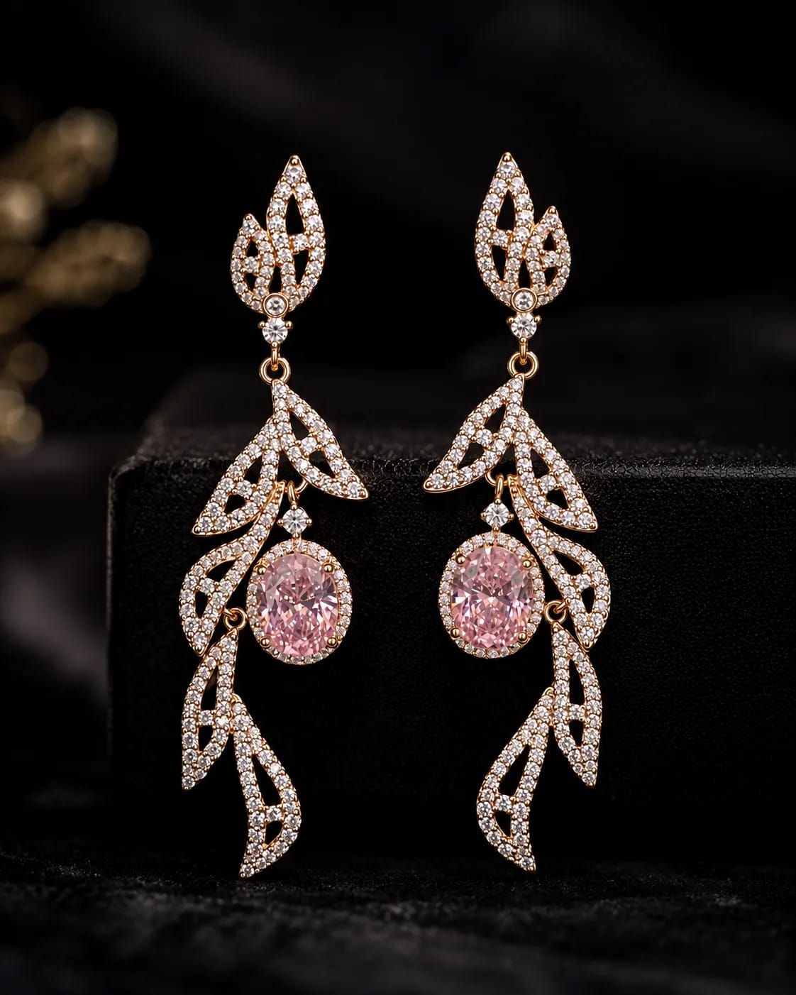 Petalia Pink Leaf CZ Drop Earrings
