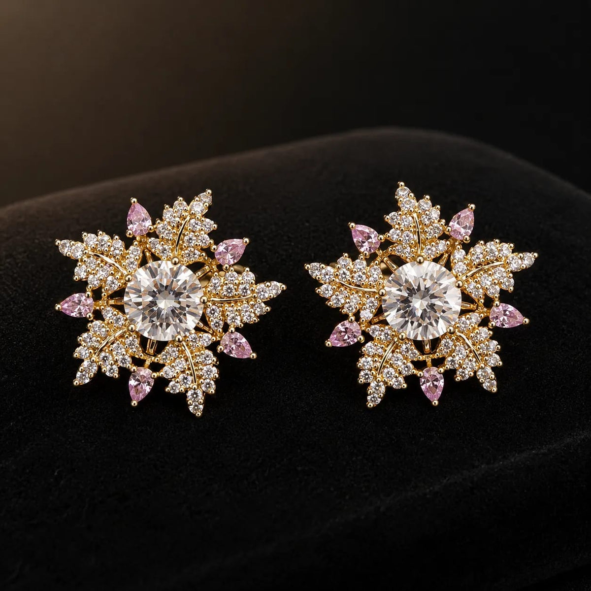 Petaline Pink Floral CZ Stud Earrings