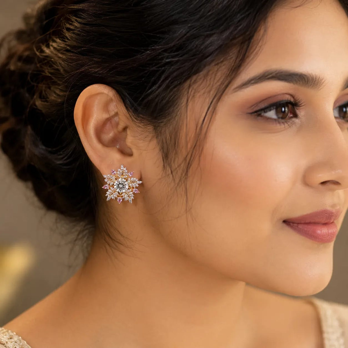 Petaline Pink Floral CZ Stud Earrings