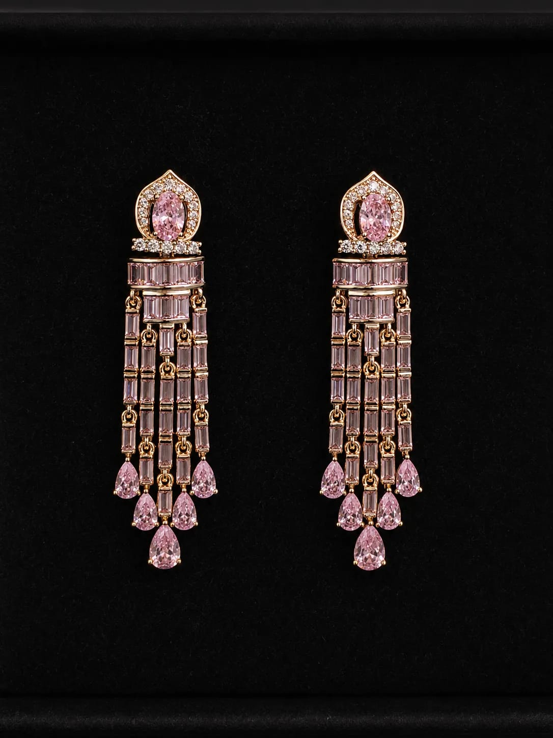Roselle Pink CZ Baguette Drop Earrings