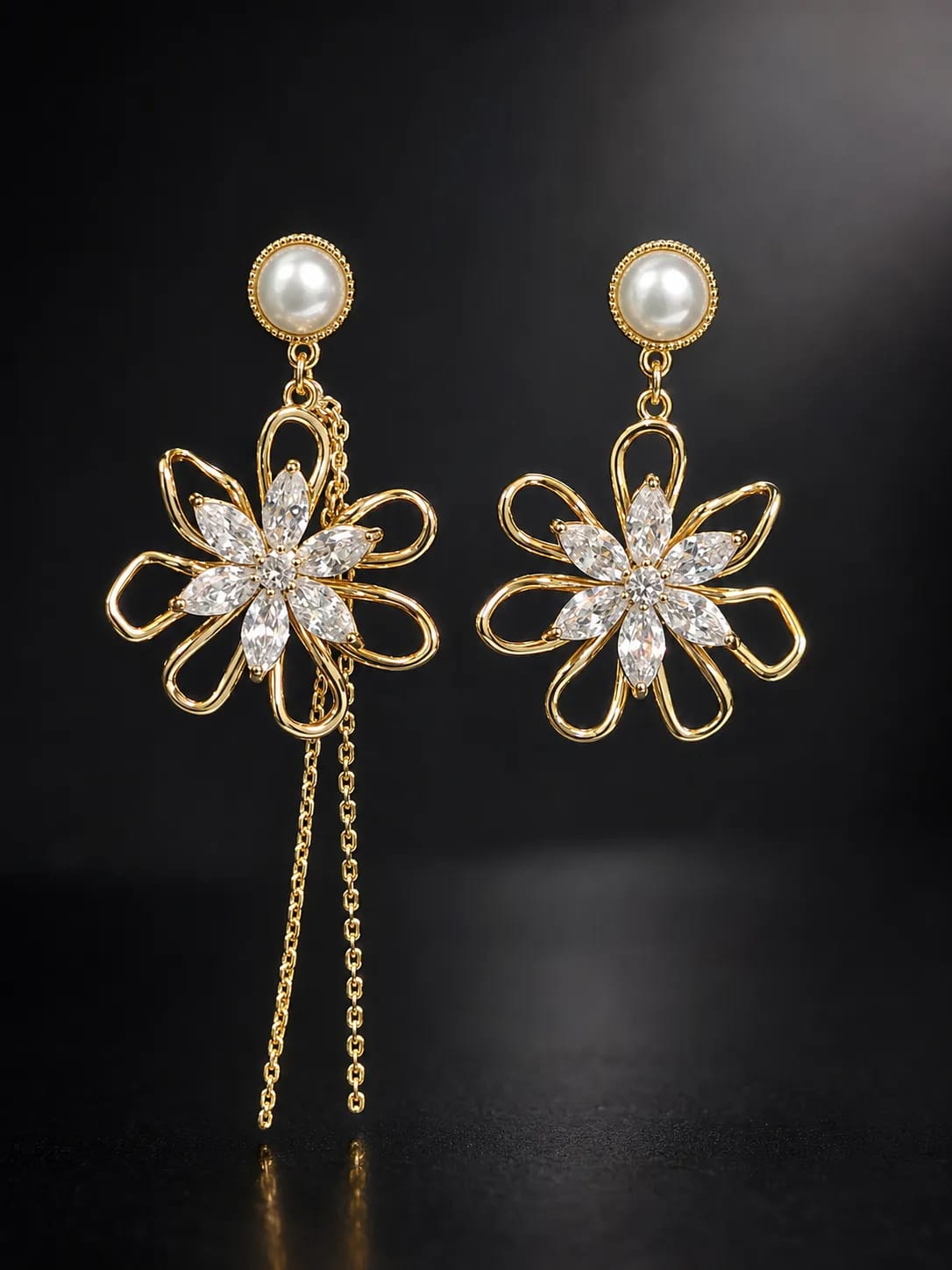 Florenza Gold Floral Pearl Drop Earrings