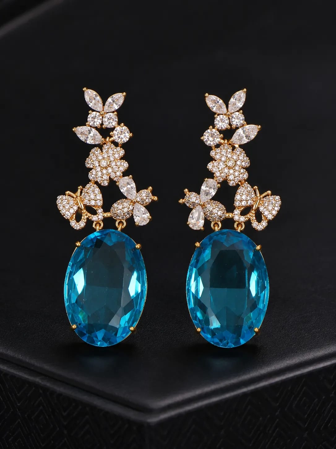 Azure Bloom Butterfly Crystal Drop Earrings