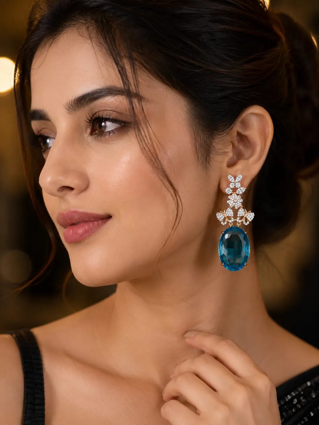 Azure Bloom Butterfly Crystal Drop Earrings
