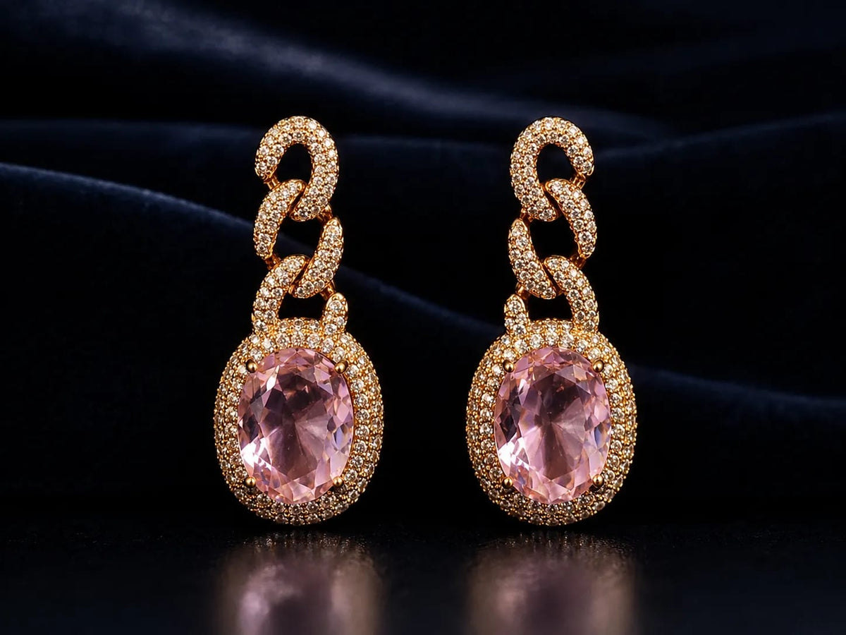 Roselle Pink Crystal Loop Drop Earrings