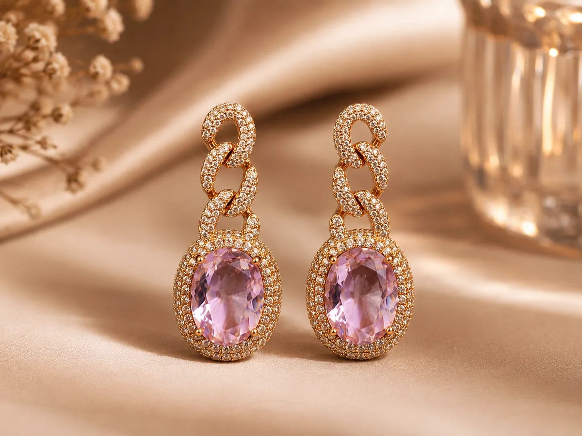 Roselle Pink Crystal Loop Drop Earrings