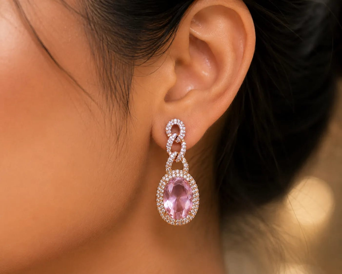Roselle Pink Crystal Loop Drop Earrings
