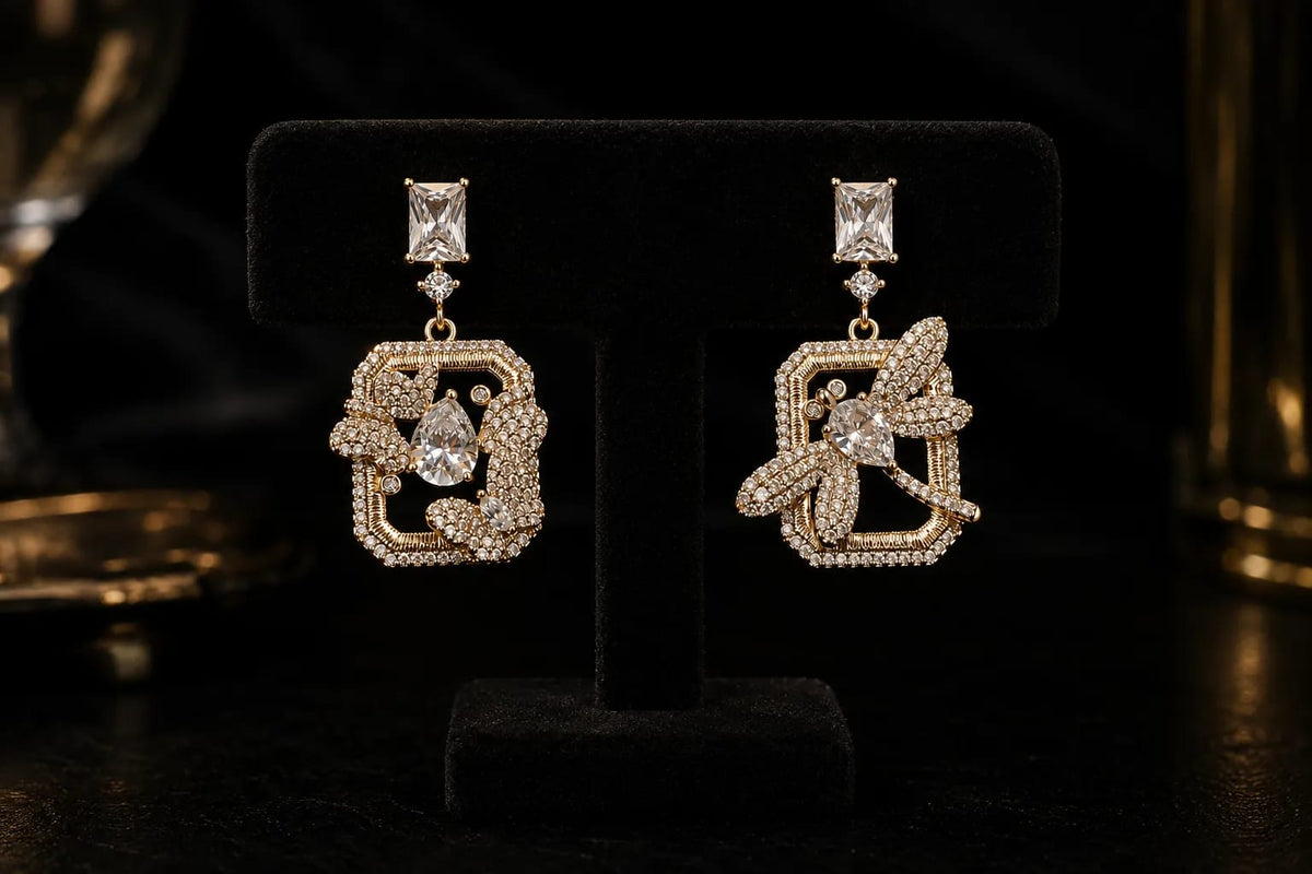 Seravelle Gold Floral Geometric Drop Earrings