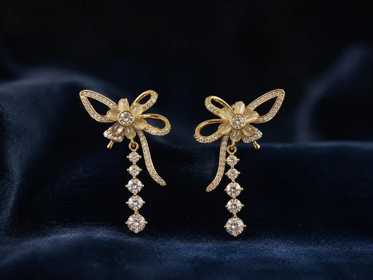 Florielle Gold-Tone CZ Floral Dangle Earrings
