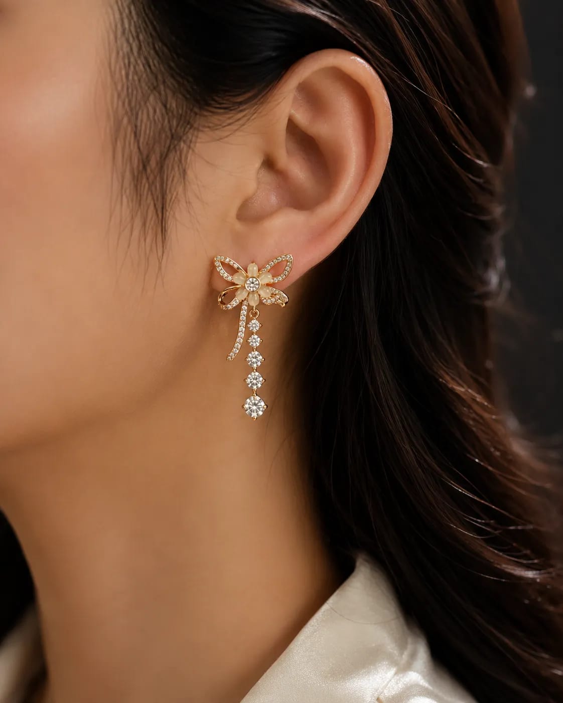 Florielle Gold-Tone CZ Floral Dangle Earrings