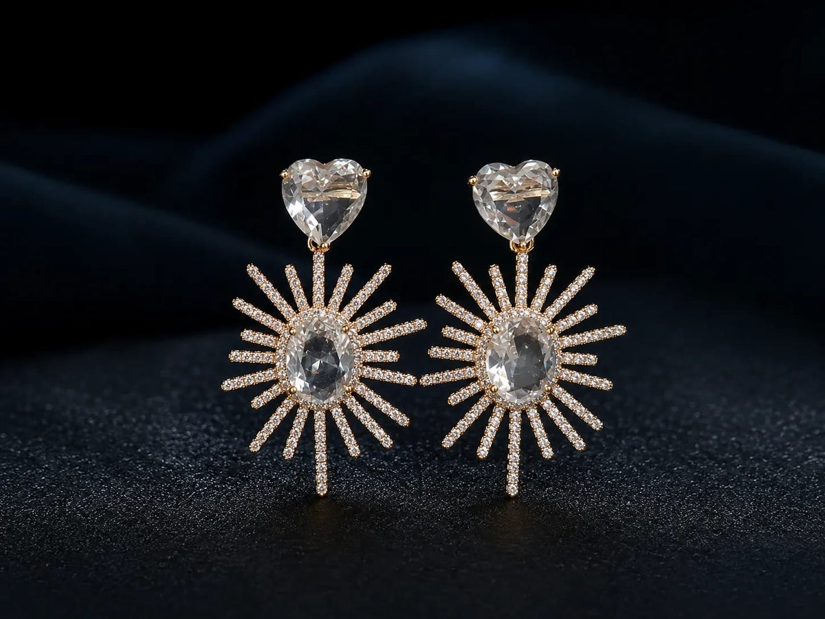 Solara Sunburst Heart CZ Statement Earrings