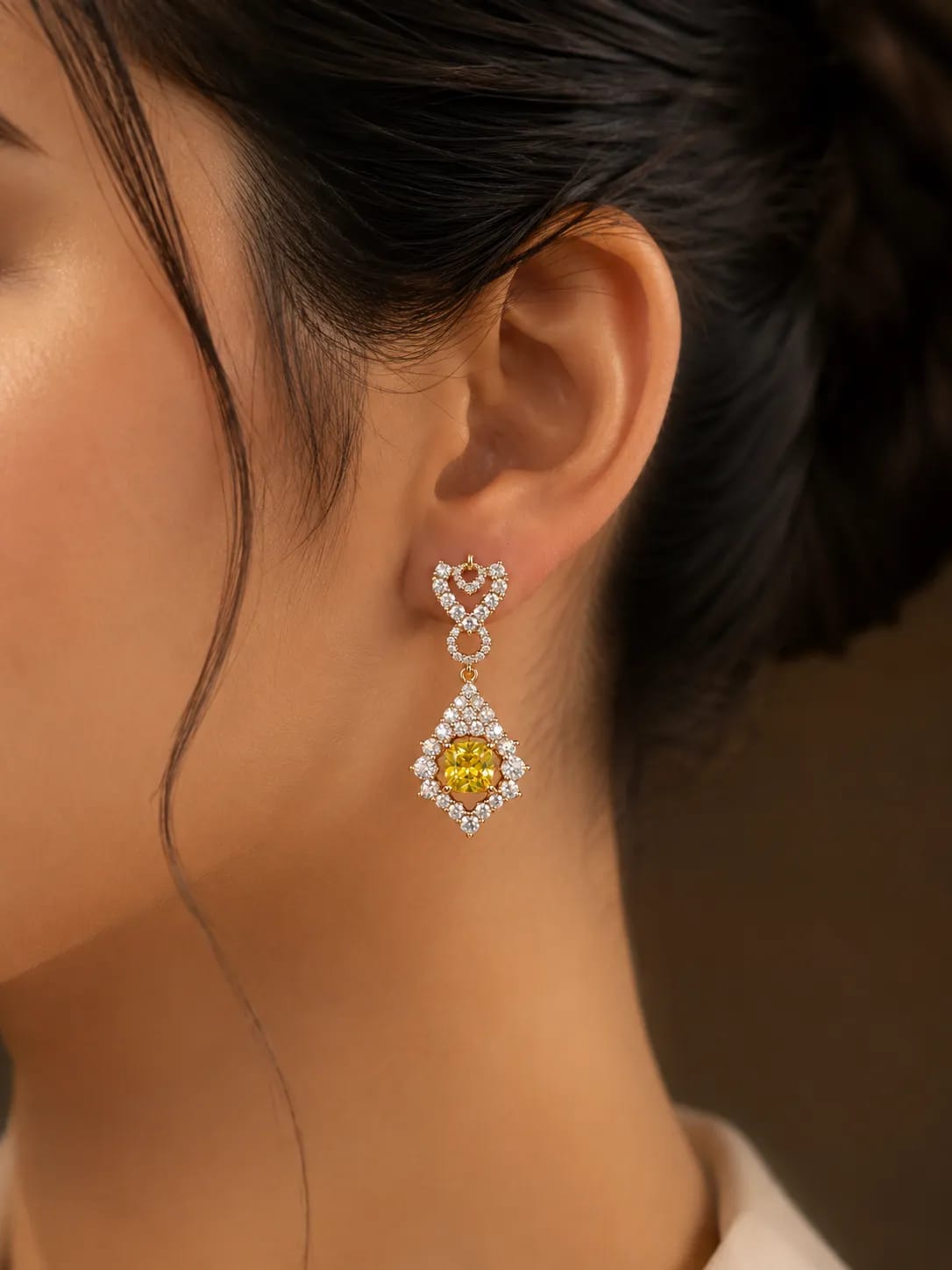Rosaline Yellow Heart CZ Drop Earrings