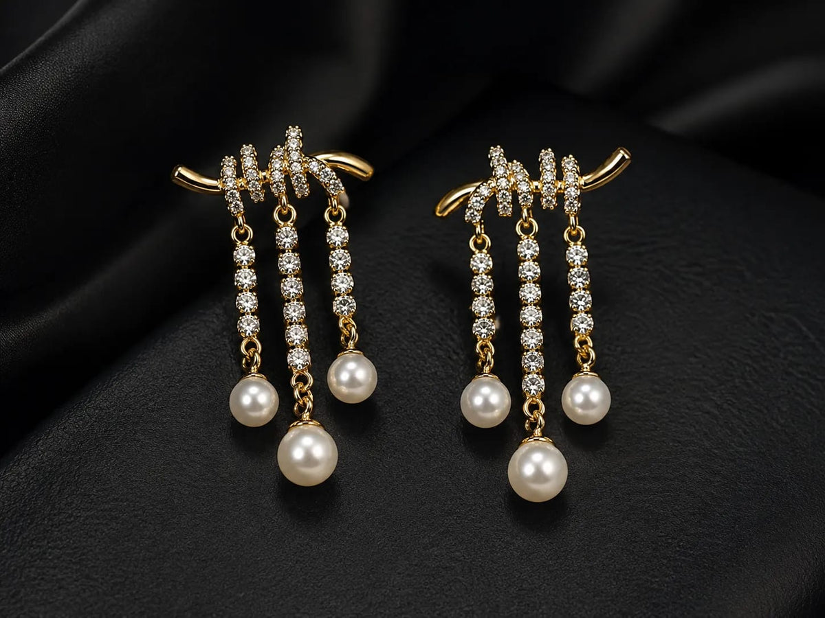 LUXARQ Gold-Plated Pearl Drop Earrings