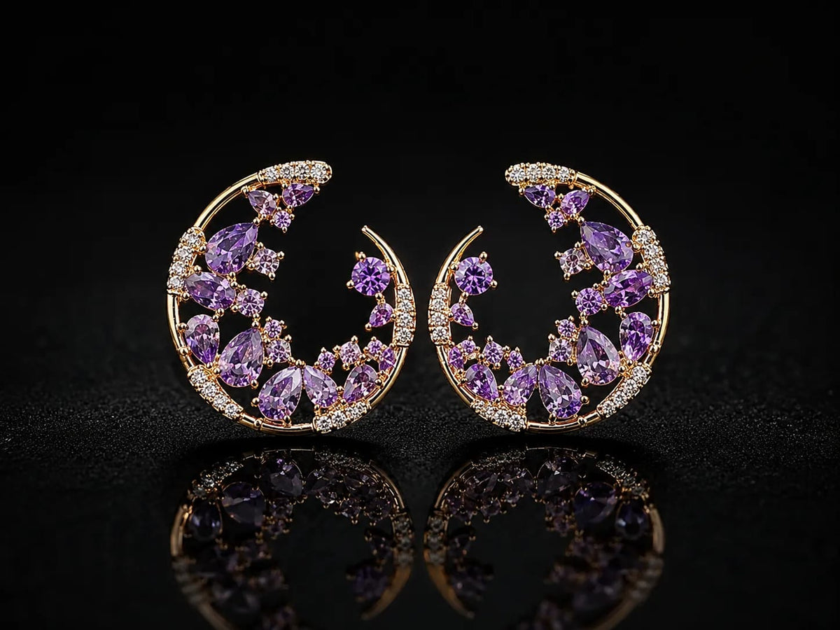 Amethysta Purple CZ Statement Earrings