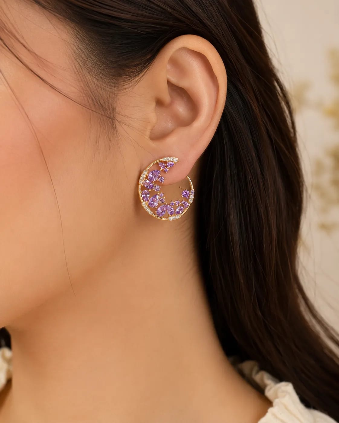 Amethysta Purple CZ Statement Earrings