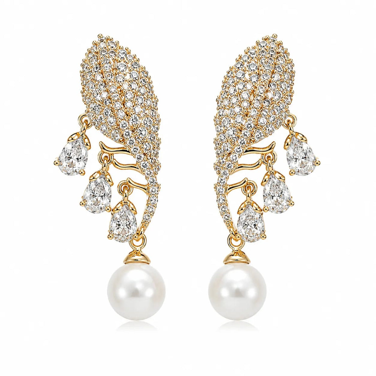 Aurelle Leaf Pearl Drop Earrings
