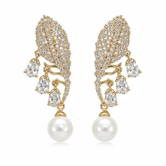 Aurelle Leaf Pearl Drop Earrings