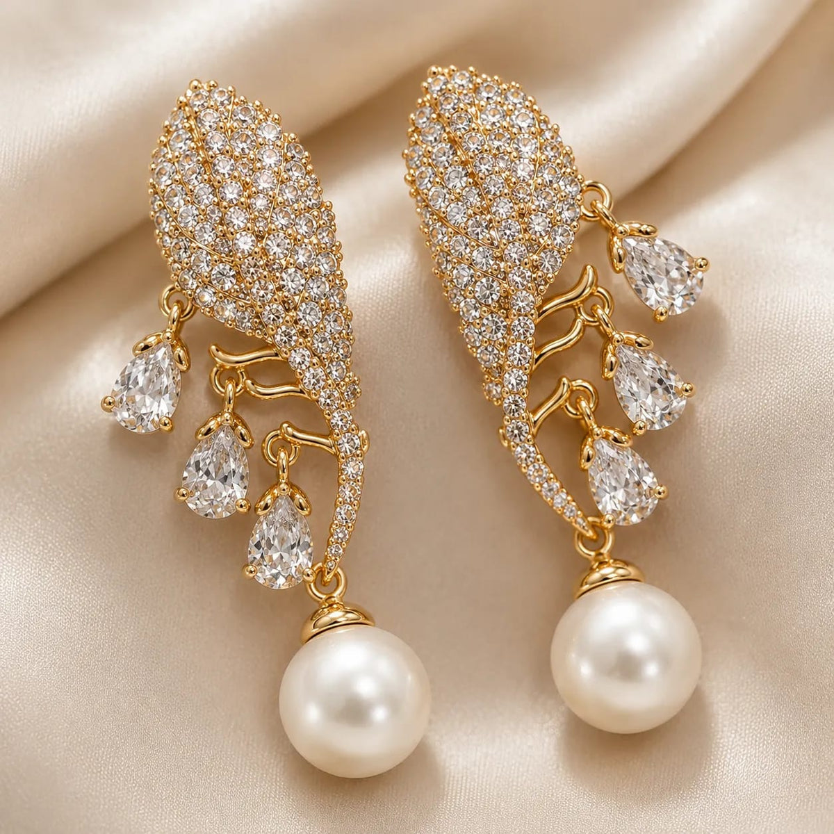 Aurelle Leaf Pearl Drop Earrings