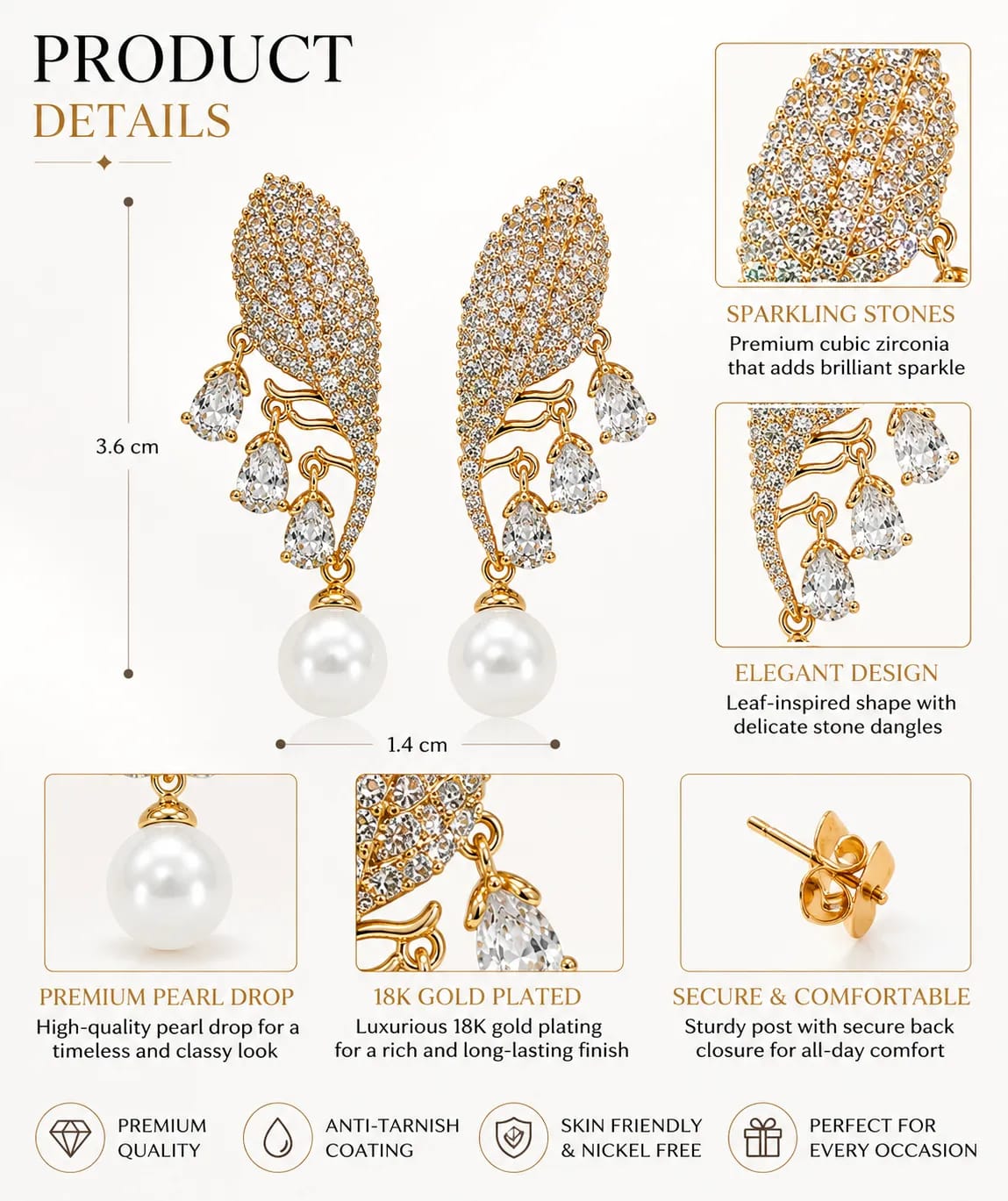 Aurelle Leaf Pearl Drop Earrings