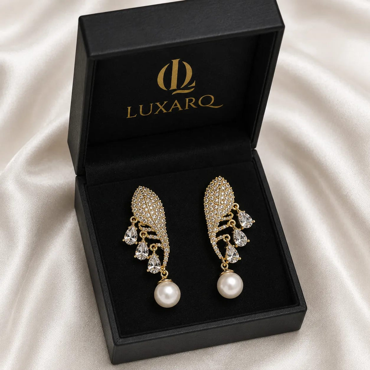Aurelle Leaf Pearl Drop Earrings