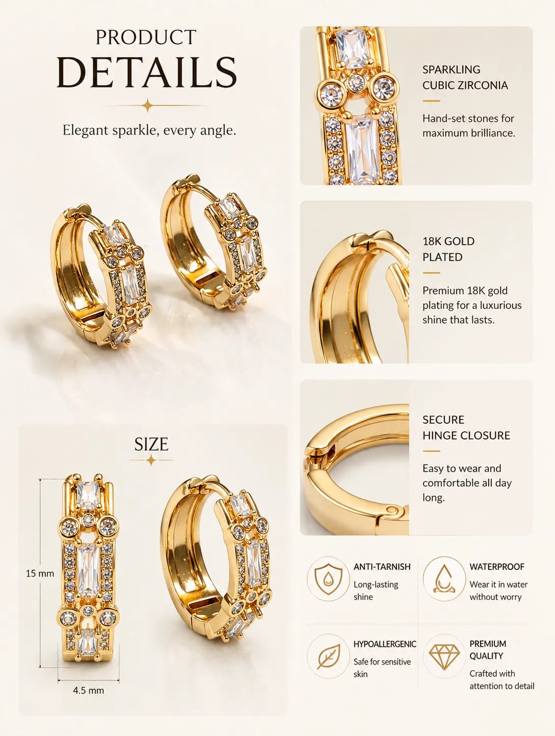 Celestra Gold-Tone CZ Hoop Earrings