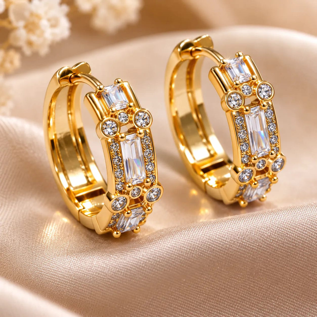 Celestra Gold-Tone CZ Hoop Earrings