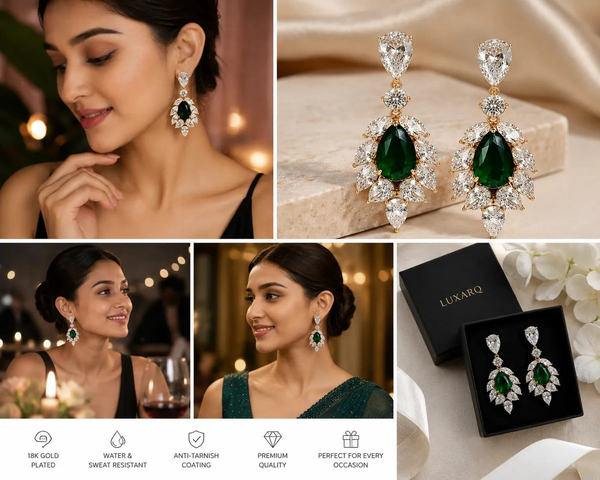 Emerald Grace Green CZ Statement Earrings