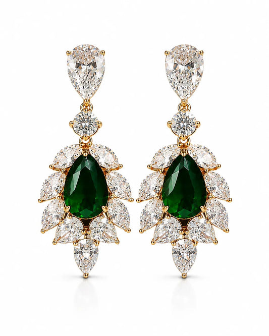 Emerald Grace Green CZ Statement Earrings