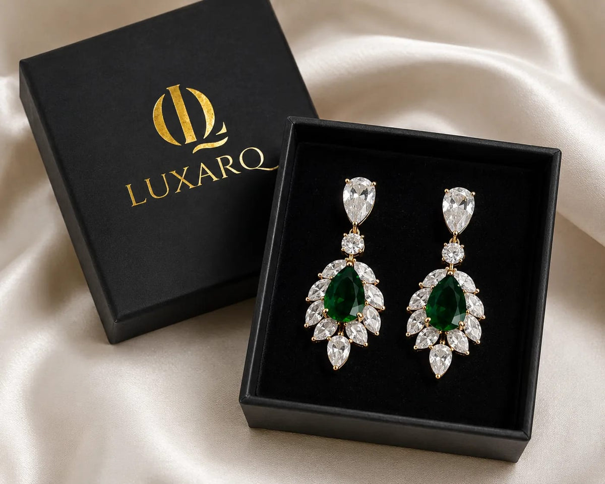Emerald Grace Green CZ Statement Earrings