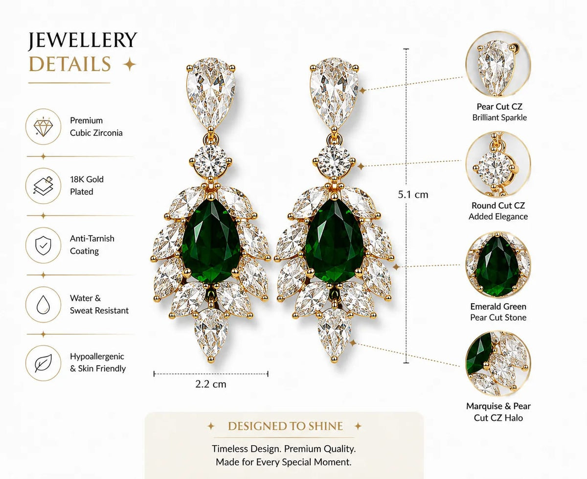Emerald Grace Green CZ Statement Earrings