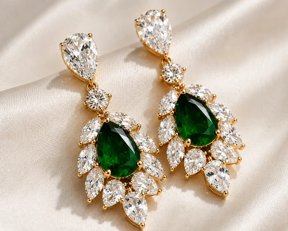 Emerald Grace Green CZ Statement Earrings