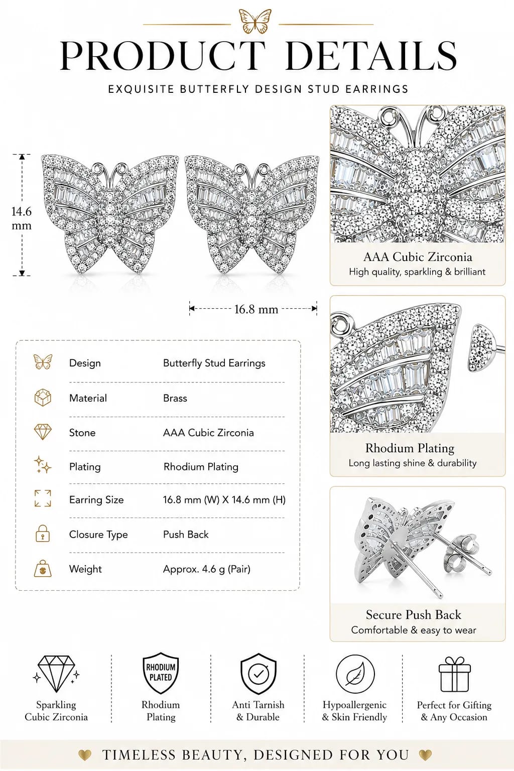 Lunara Butterfly CZ Stud Earrings
