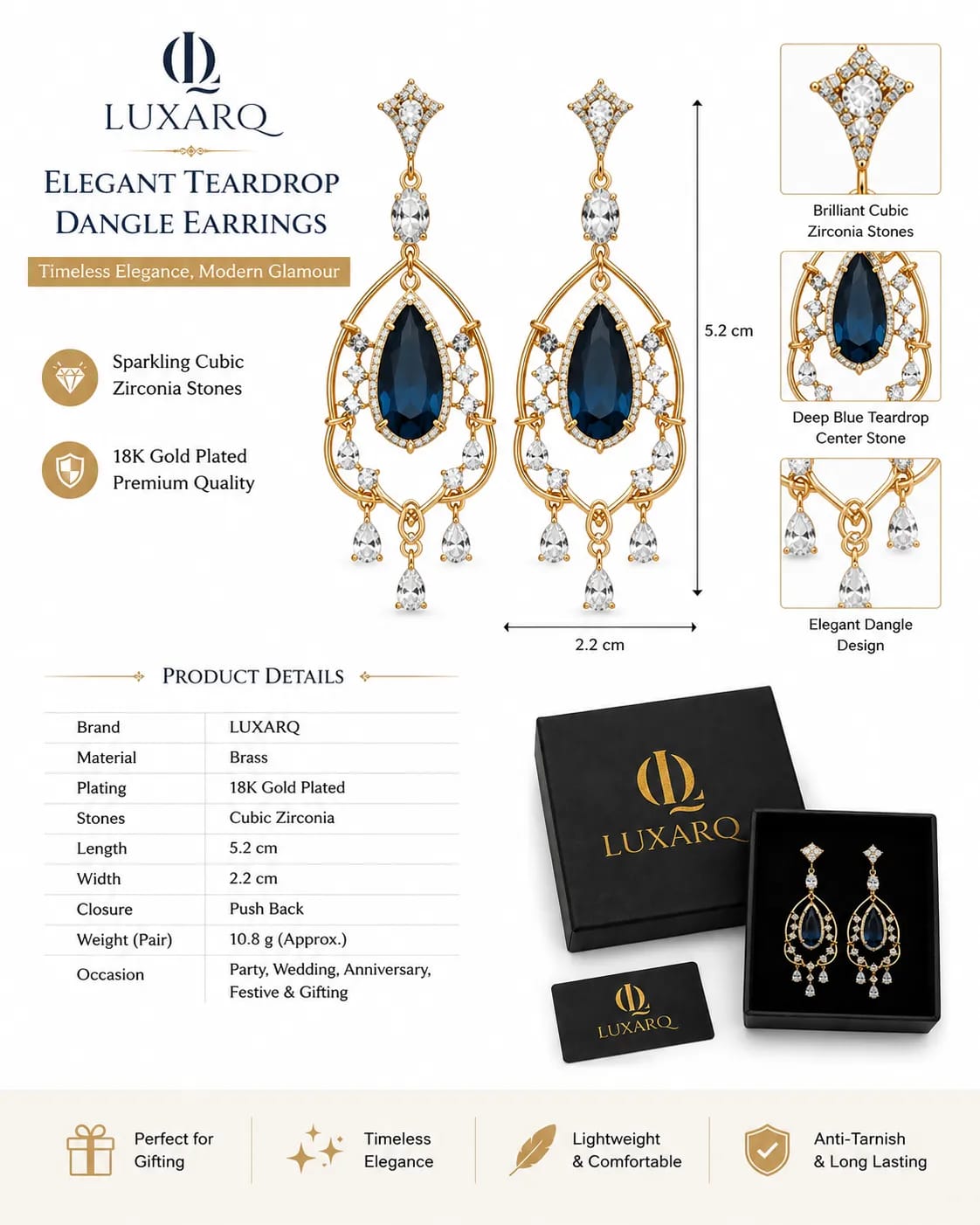 Azure Teardrop CZ Dangle Earrings