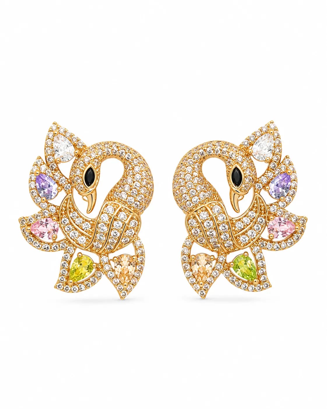 Swanelle Multicolour CZ Swan Statement Earrings
