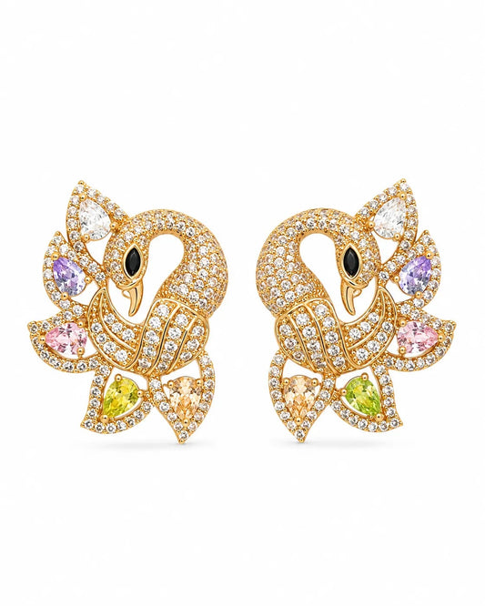 Swanelle Multicolour CZ Swan Statement Earrings