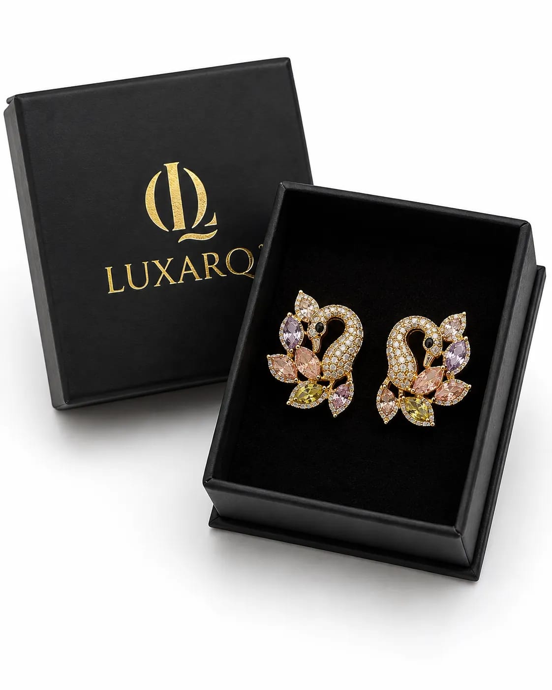 Swanelle Multicolour CZ Swan Statement Earrings