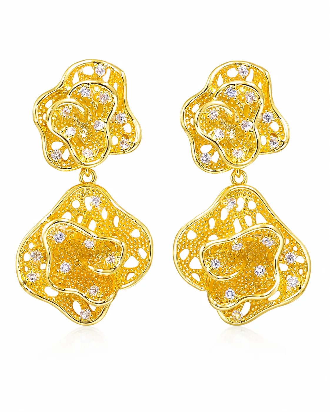 LUXARQ Gold Tone Floral Statement Earrings