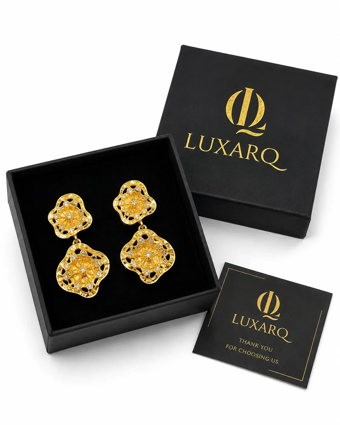 LUXARQ Gold Tone Floral Statement Earrings