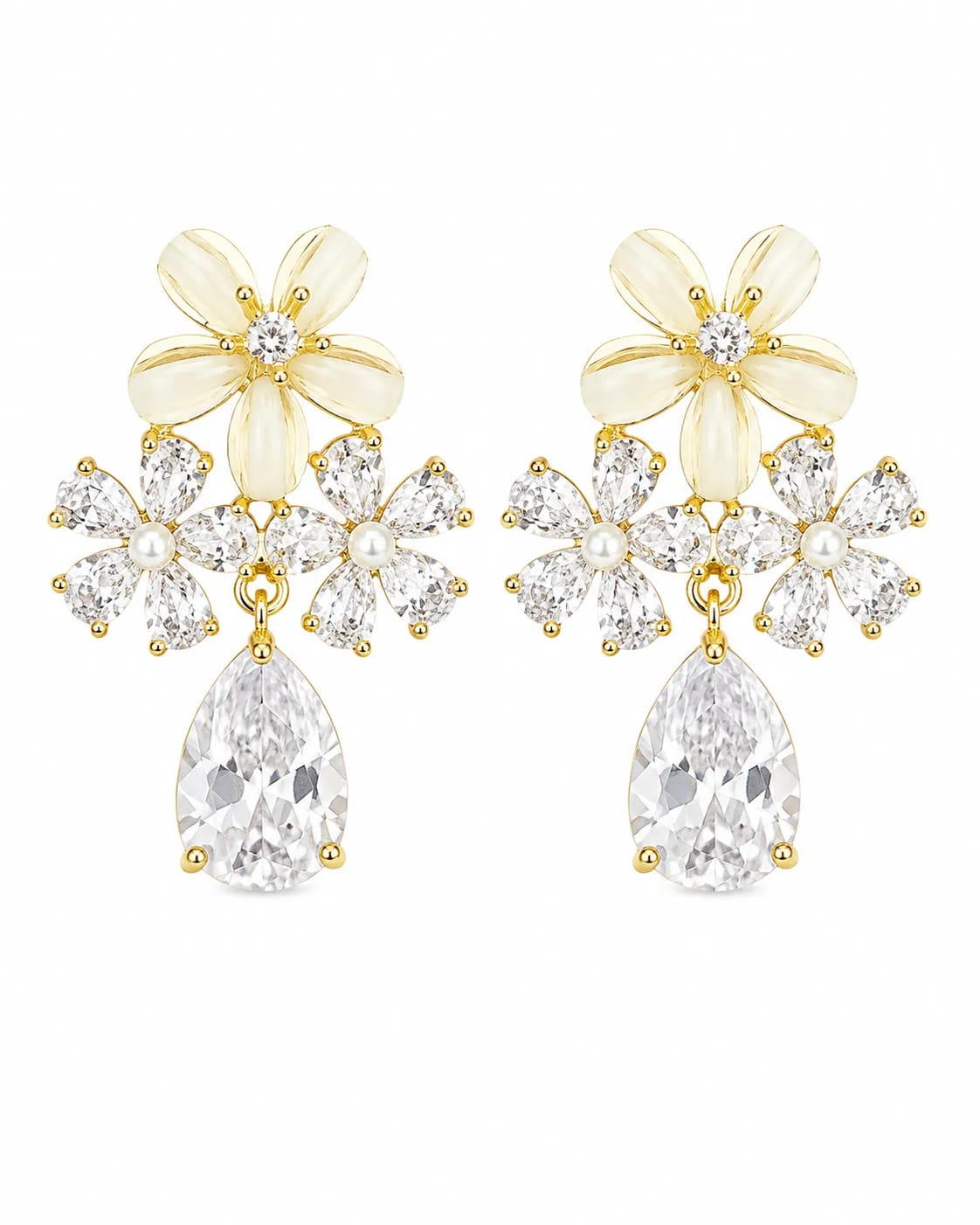 LUXARQ Floral Crystal Drop Earrings