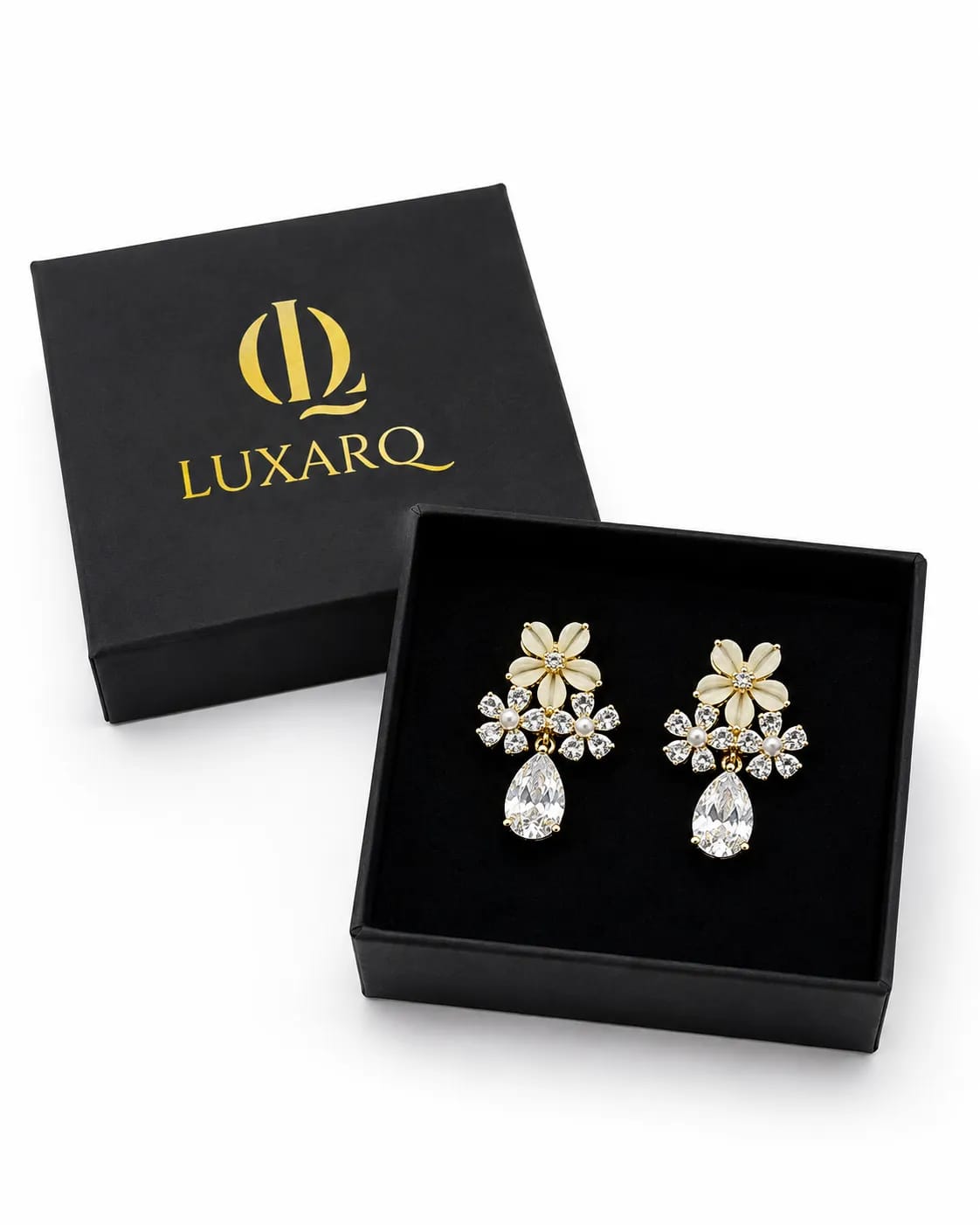 LUXARQ Floral Crystal Drop Earrings