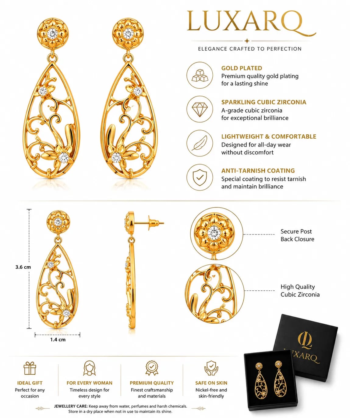 Florielle Gold-Plated Floral Teardrop Earrings