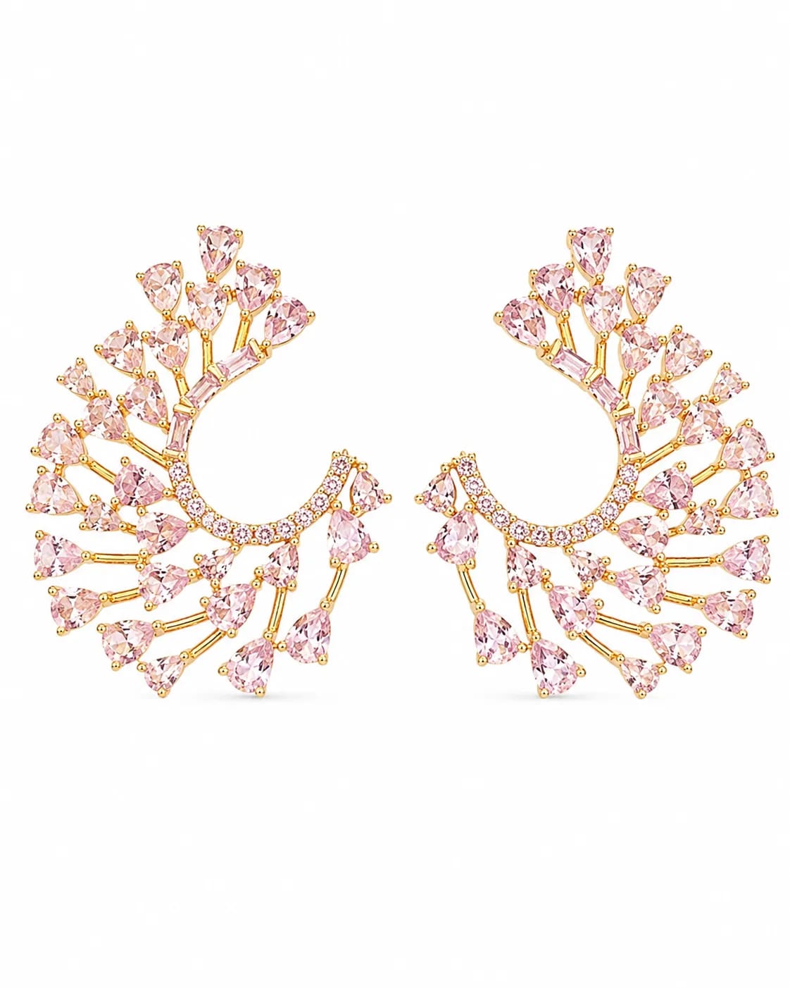 Roselle Pink Fan Design Statement Earrings