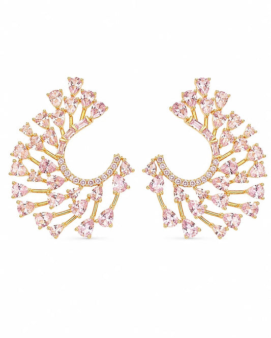 Roselle Pink Fan Design Statement Earrings